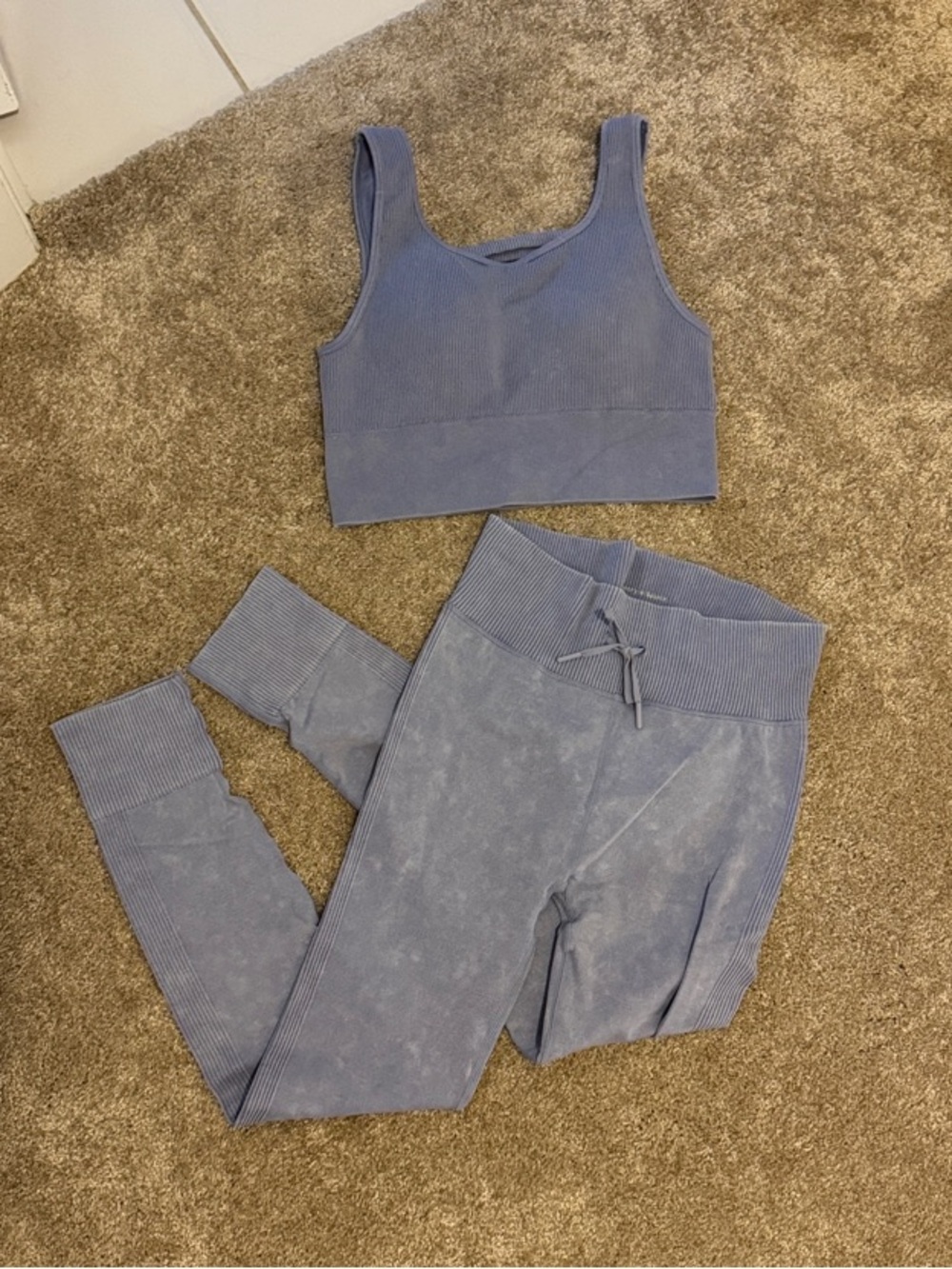 High-Waist Seamless Leggings & Cropped Tank Set — Dusty Blue